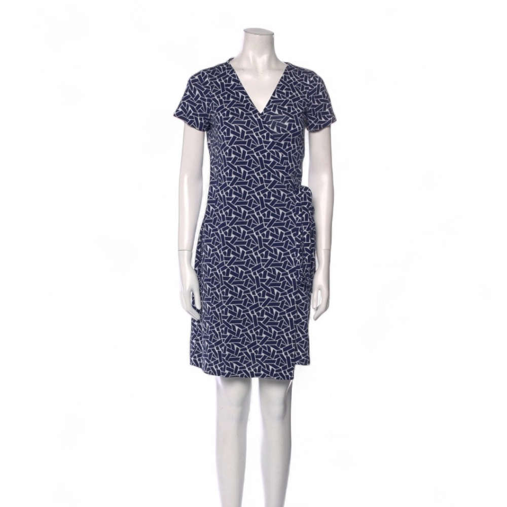 Diane Von Furstenberg New Julian Jersey Wrap Dress Blue Geometric Print Size 8